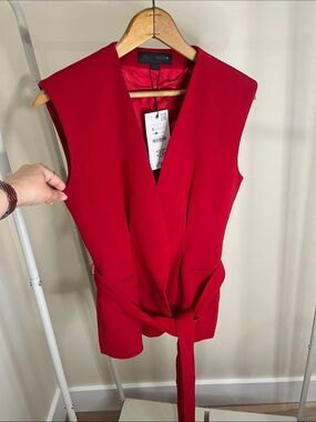 Zara Red Sleeveless Wrap Vest with Waist Tie